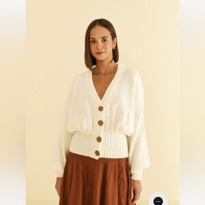Farm Rio Off White Bubble Knit Cardigan Size Small